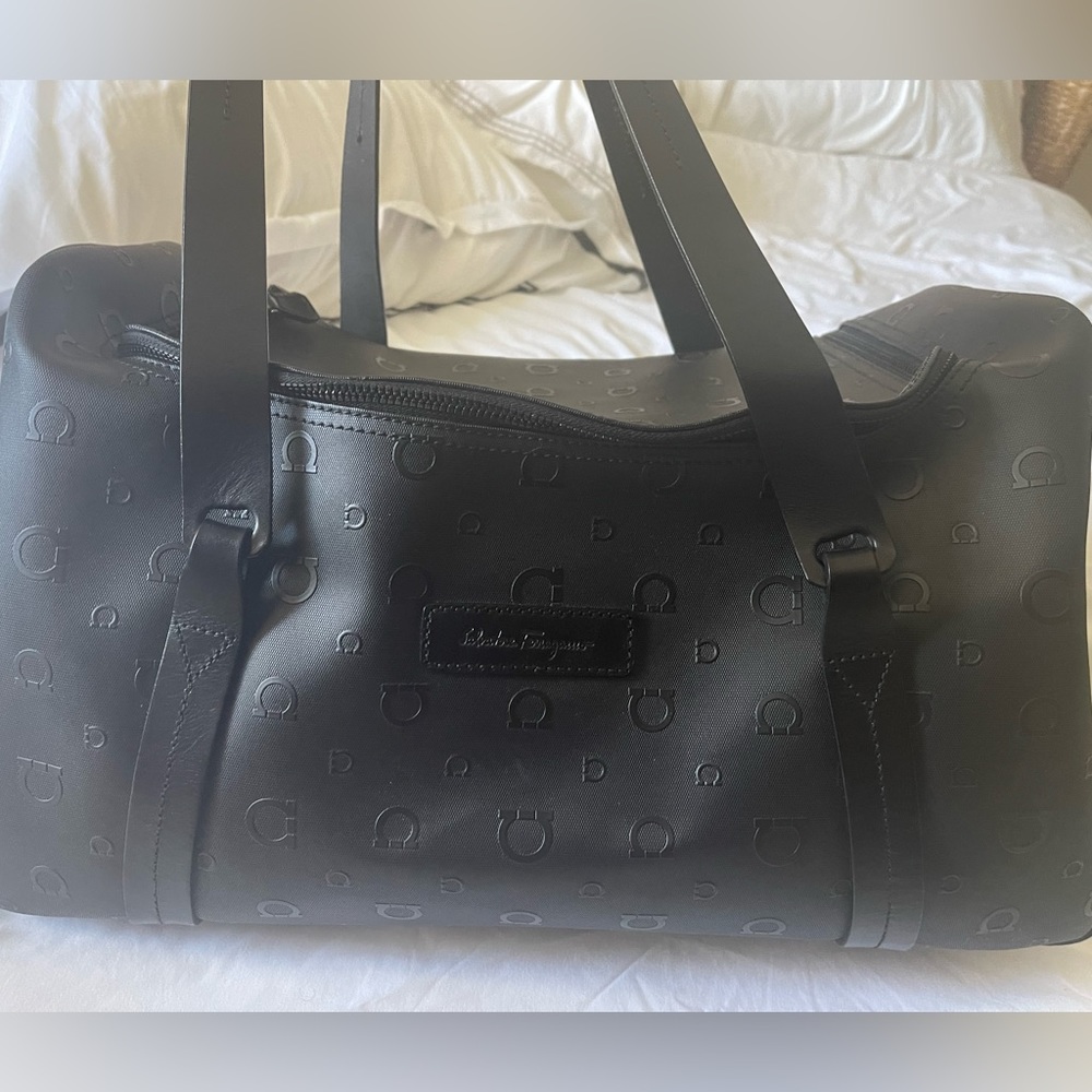 Salvatore Ferragamo Travel Logo Embossed Leather Duffle Bag